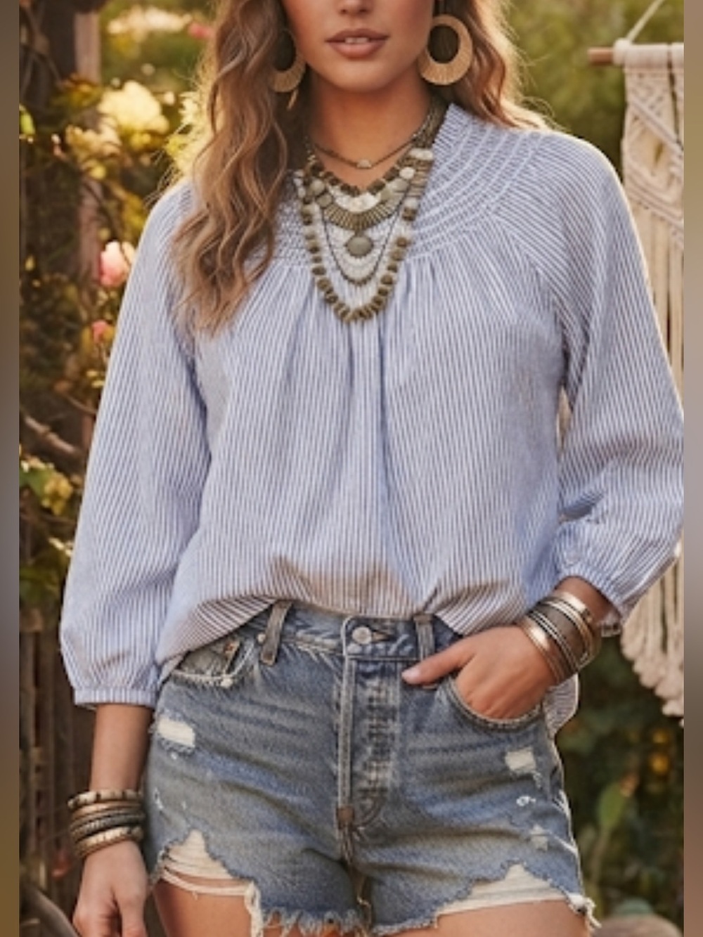J.Crew Smocked-Neck Top preppy classic Cotton Sz Small
